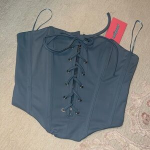Edikted strapless blue lace front corset